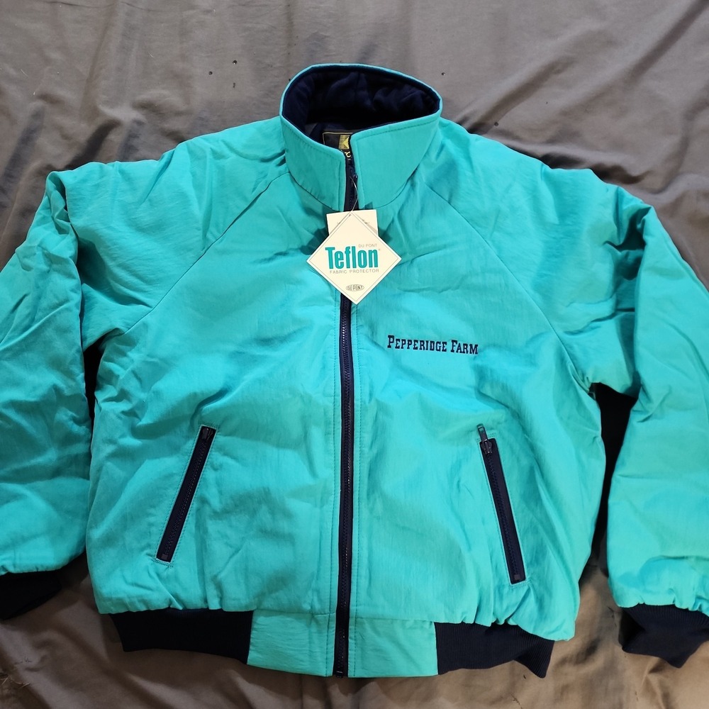 Vtg 90s Pepperidge Farm Jacket K-Products Made in USA Deadstock Teal Navy Men L